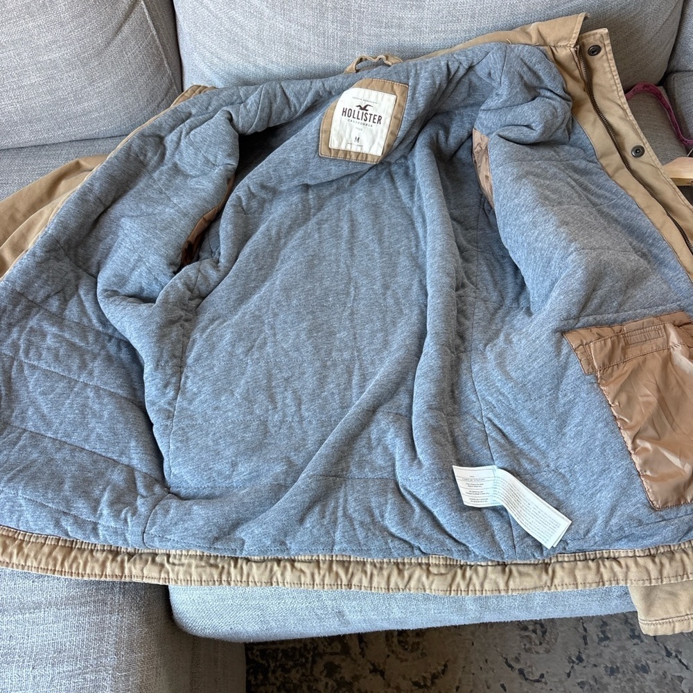 Hollister Men’s Tan Field Utility Jacket Jersey lined four pocket Medium - Picture 6 of 12